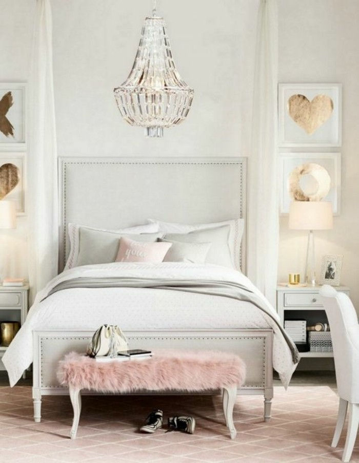 -Slaapkamer-ideas-kroonluchter bedden-pink-kruk-images