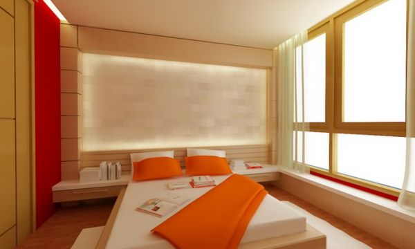 ciepłe kolory w sypialni w stylu azjatyckim-pomarańczowym-akcenty