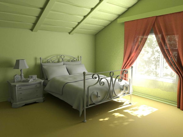 soverom-med-taket skrånende grønn-vegg design