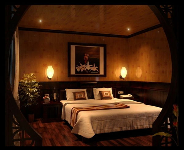 Sıcak-duvar-tasarım-basit aydınlatma ile yatak odası