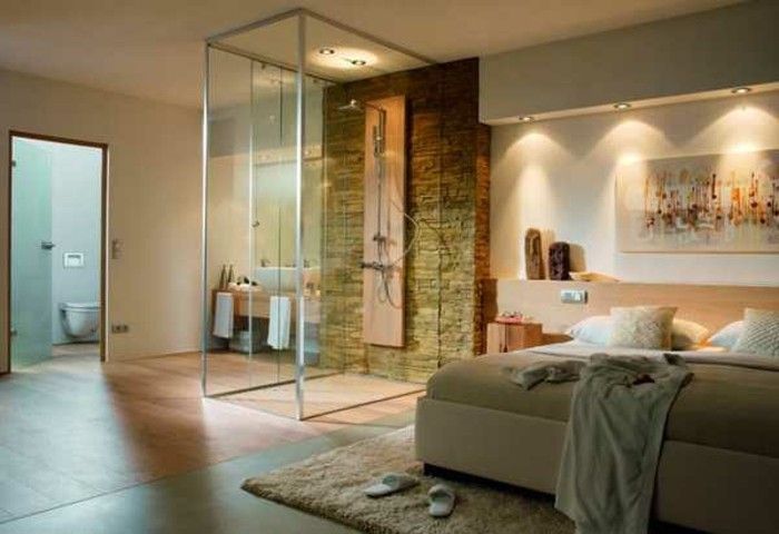 spálňa-and-kúpeľňa-match elegantný sprchovací kút-of-sklo