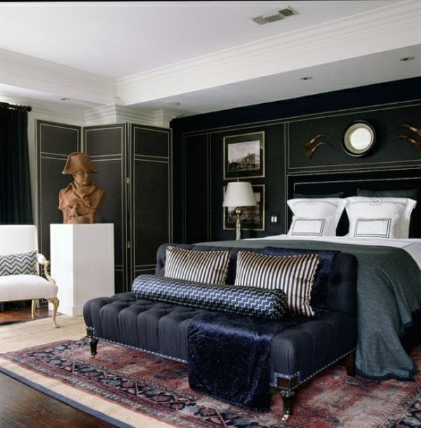 nápady na spálňu moderné čierne gauč