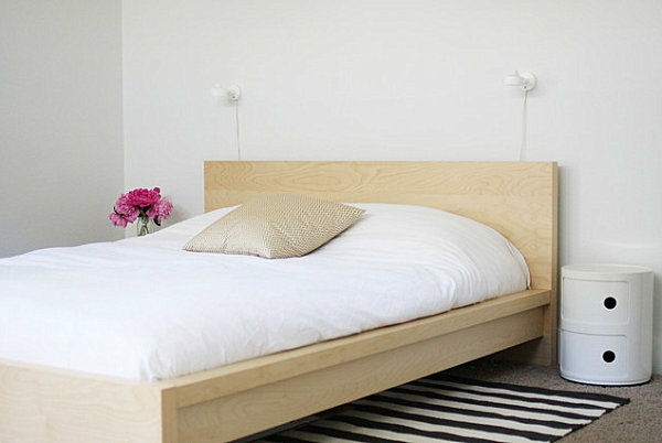 Beyaz duvarlı basit tasarım İskandinav yatak yatak odası