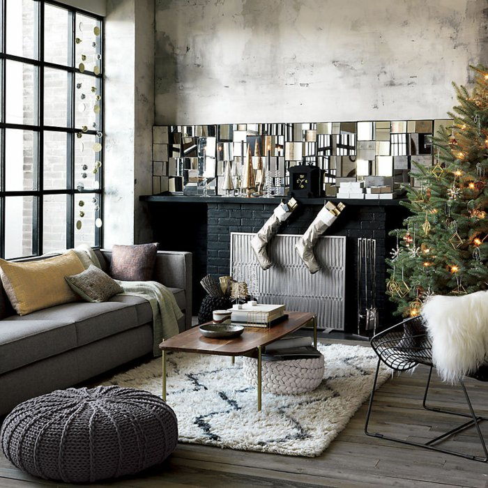 simple-šedo-priemyselné interiér vianočné dekorácie ponožky Tannenbaum