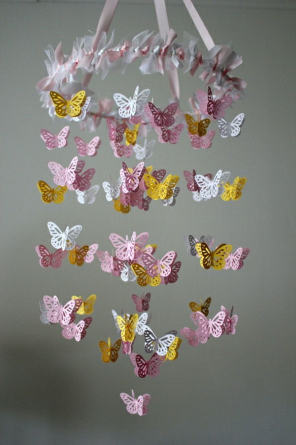 fjärilar-design för baby rum gula-rosa-element
