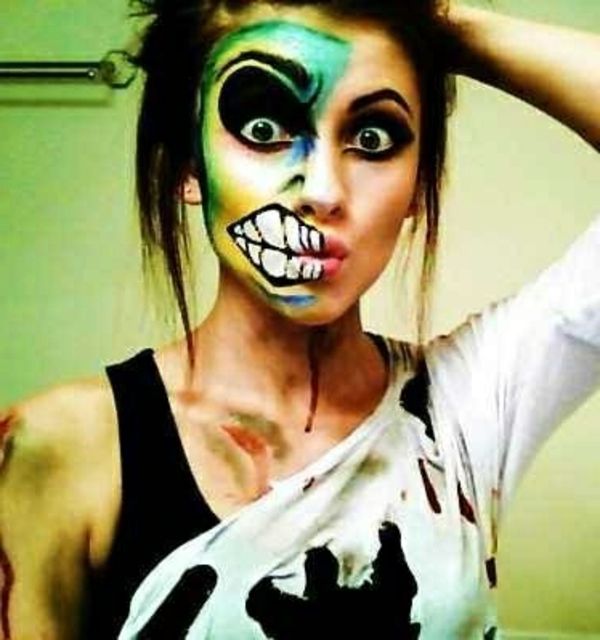 make-up-to-halloween-girl-zombie-interessant ide