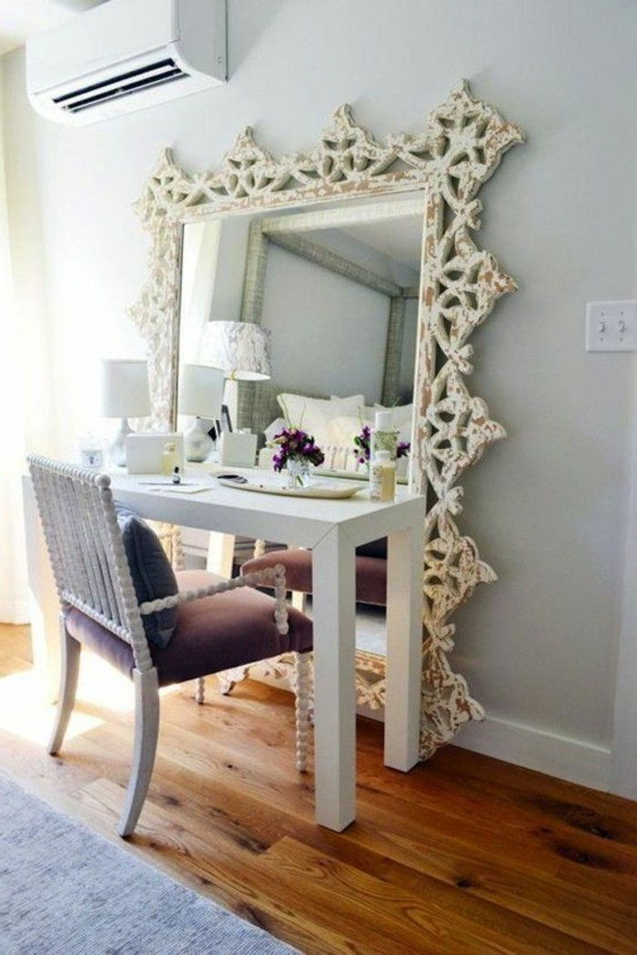kaptafel-dressing table-with-mirror-wise-chair vierkante mirror-with-wise frame