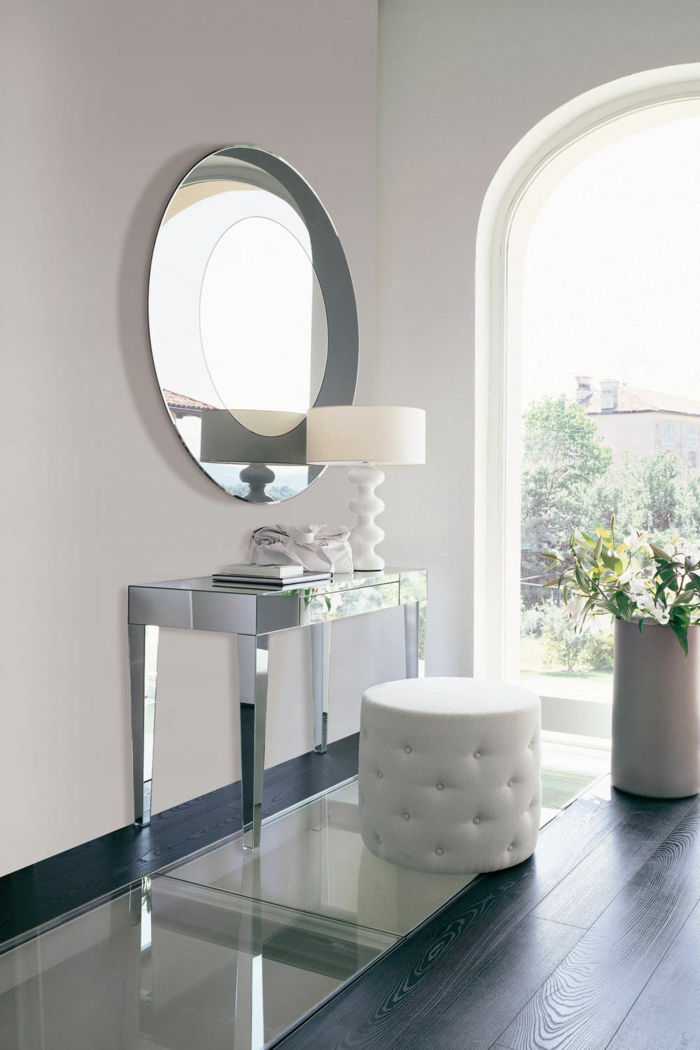 medicazione tavolo ovale con specchio-argento-vetro-