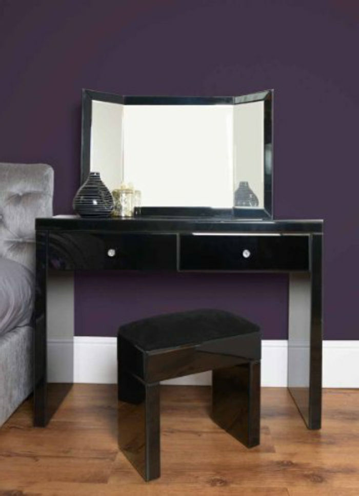 spogliatoio tavolo con-specchio-due cassetti-nero-colore