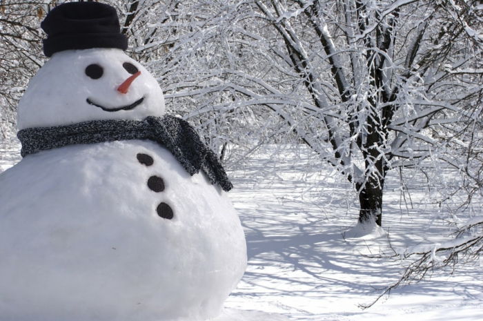 Clădire om de zăpadă-cool-model, cu-un-fular-și-o pălărie