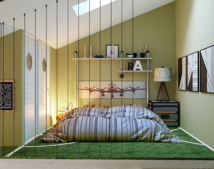 Sängar för tonåringar - ett rum i japansk stil - rumdelare med tråd