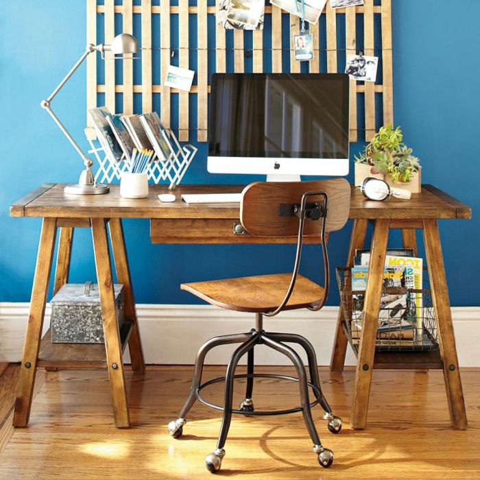 Desk ideer og blå-vegg design