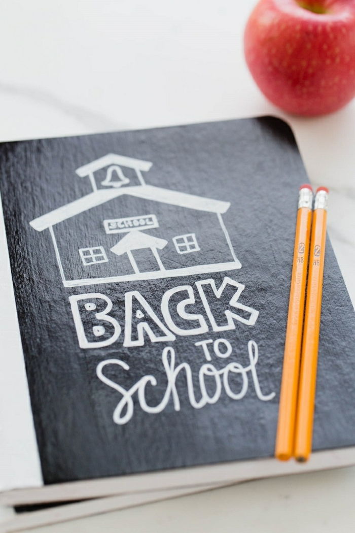 Upiększ przybory szkolne - broszurę jak tablicę z pisemną wiadomością - Powrót do szkoły