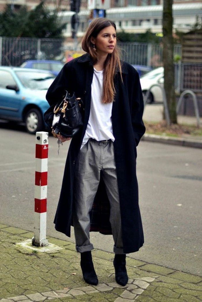 svart maxi-coat damer Boyfriend Jeans-grå extravaganta klädsel