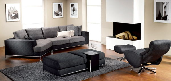 veldig vakre stuen møbler eksempel møbler i grå farge og en peis