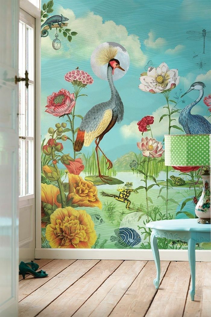 ošumělý-chic interiér-fancy-wallpaper-naturaler vyzerať kvetín Zvieratá Vtáky