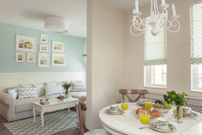 Mobilya shabby chic geçiş mutfak oturma odası koltuk antrenörü masa yemeye hazır