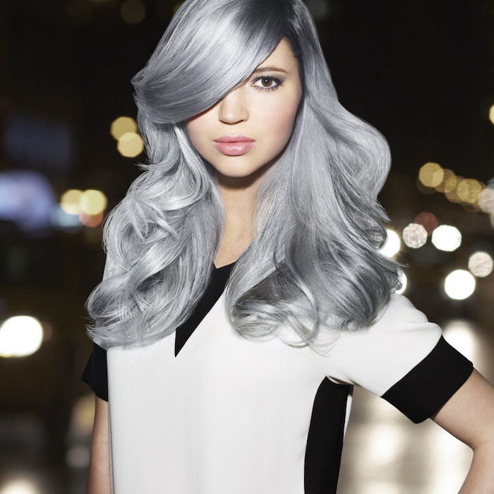 silverblondin - en söt tjej med vacker hårfärg, en vit och svart blus