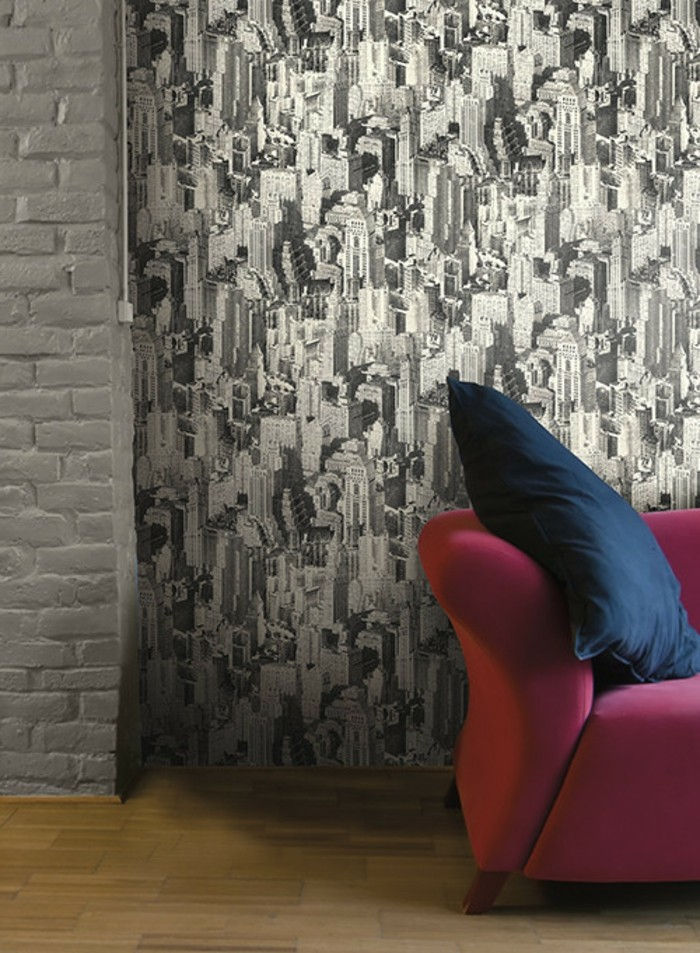 moderná izba s kreatívnou tapetou - 3d model