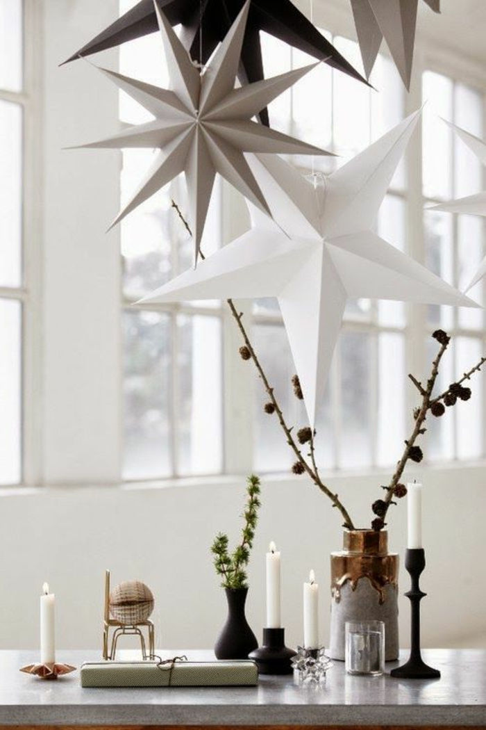 Škandinávsky dizajn interiéru Zimné dekoratívne hviezda z papiera-soft odtieňoch