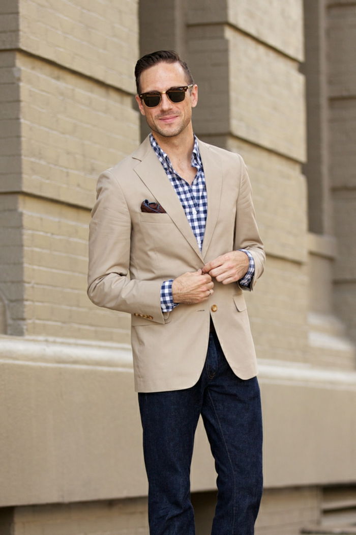 inteligent casual mens îmbrăcăminte cod sport sport elegant bej blazer cămașă cămașă blugi ochelari