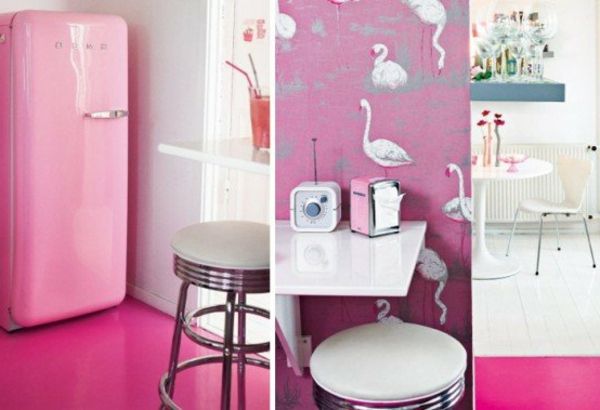 smeg-roza-hladilnik-tri-slike-zanimivo dekoracijo za stene kažejo