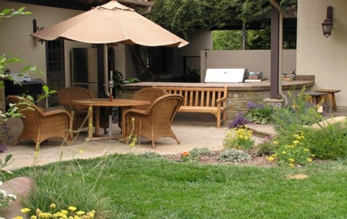güzel-ahşap şemsiye-ve-mobilya-in-modern bahçe