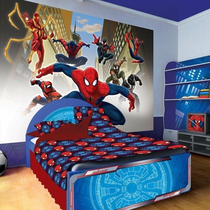 spiderman Marvel-sienų sieniniai-idėjos-už-vaikams-berniukų miegamųjų-sienos dekoracija-pakeistas