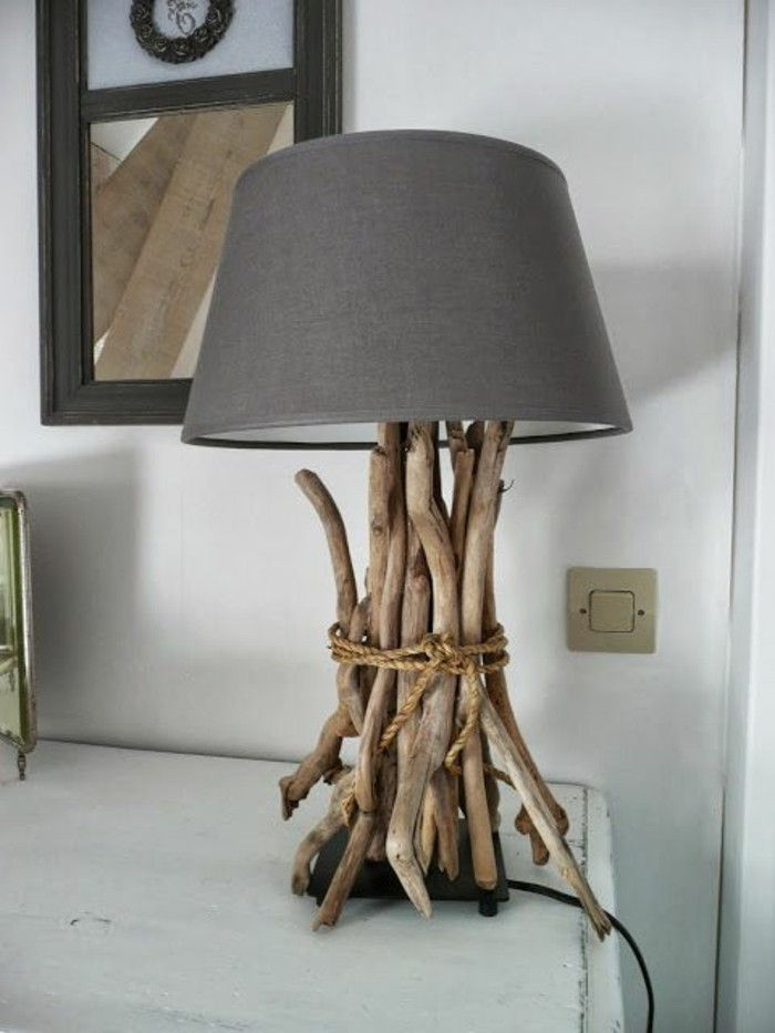 stå lame-av-driftwood-aeste-lampskärm-rep-DIY-lampa kablar