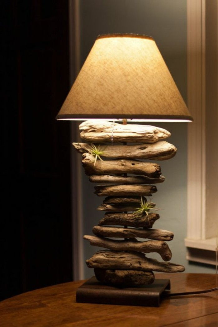 Stehlampe-off drivved lampskärm-grön-växt-trä-table-ljus
