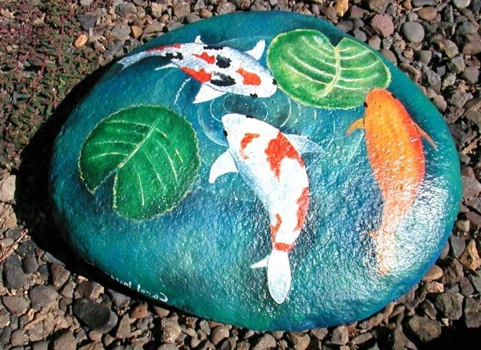 piatra-pictura-pește pe-o piatră-pictura