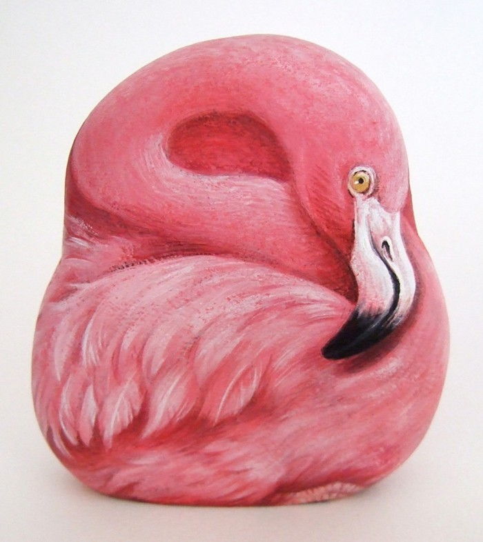 pietre-pictat-flamingo-on-a-piatra-pictura