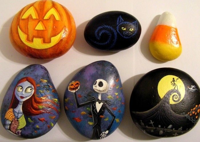 kameňa maľovanie kamene-s-Halloween motívmi