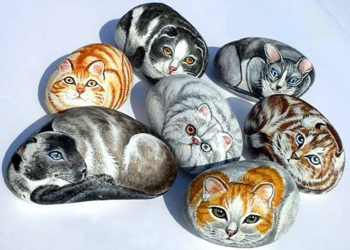 pintura de pedra-pintura-diferente-cat-on-stones-