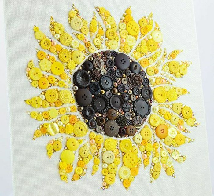 stilig veggdekorasjon Sunflower dekorasjon selv-make-gul-brune knapper-original idé