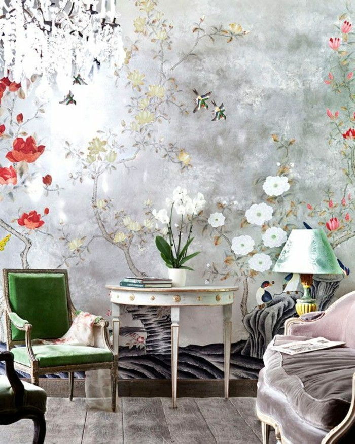 štýlový obývacia izba interiér-romanticko-wallpaper-vzor