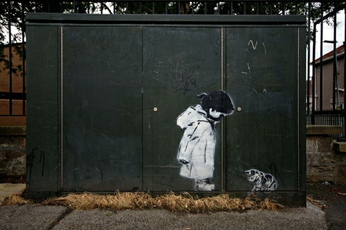 street-art stencil Graffiti liten flicka Cat söt och kreativ idé
