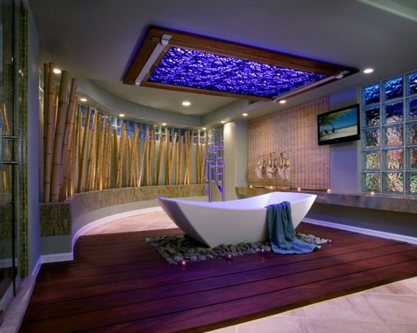 elegante vasca da bagno in bambù con decorazione super-cool