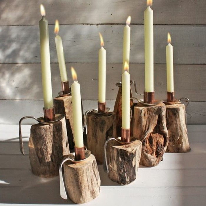 super-originais rústicos Candlestick cubos funileiro-colheres de madeira anéis de cobre