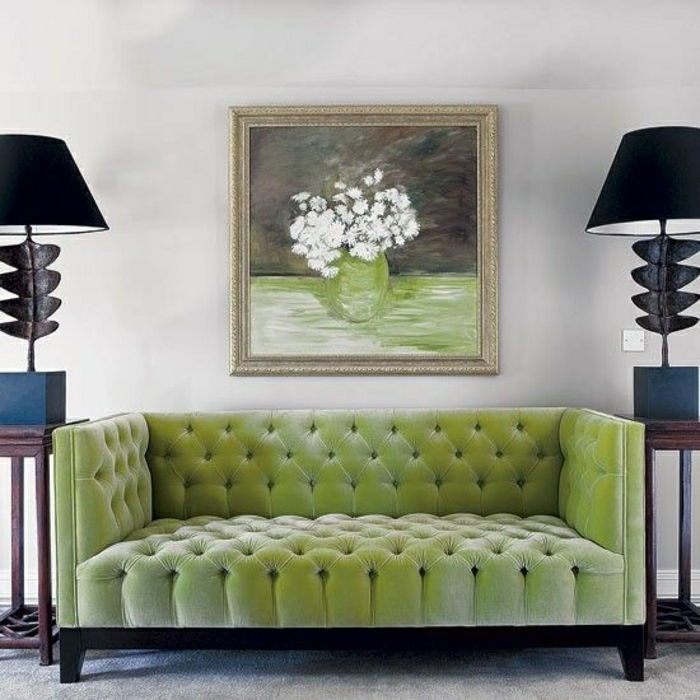 simetriškas salonas Česterfildas natūrali žalia spalva