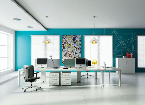 tyrkysová farba wall-in-office-bielo-zelená, modrá rokov útulné