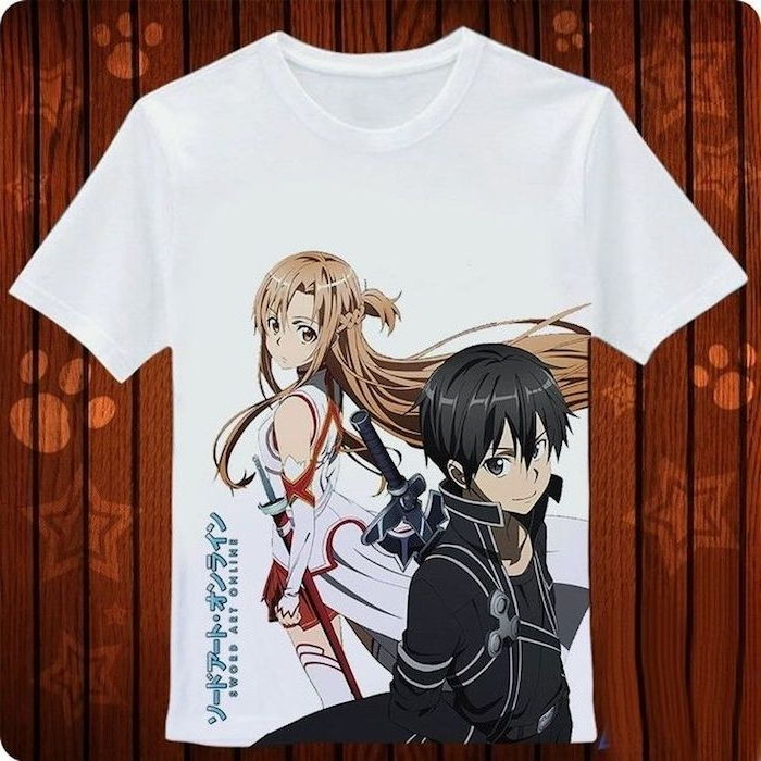 Sword Art Online 주요 캐릭터가 등장하는 Anime T-shirt - 소년 소녀 - 프린트 된 티셔츠