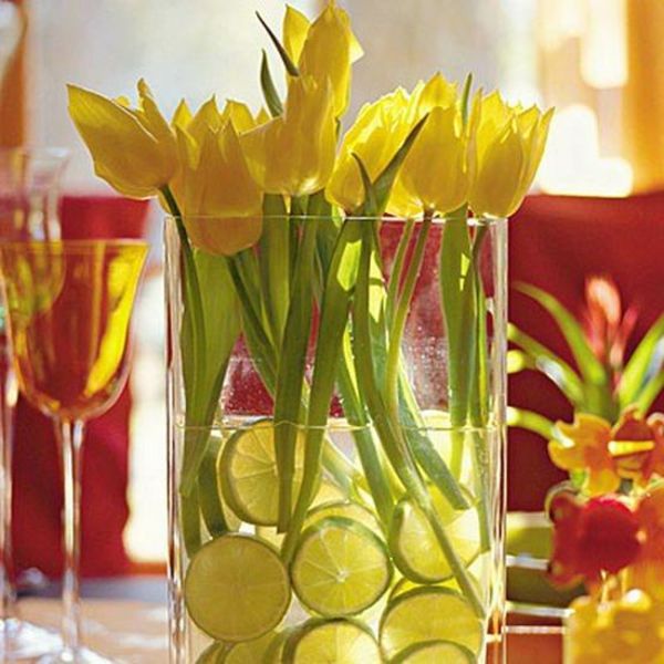 dekorasyon-sarı-lale-cut çiçek-cam vazo