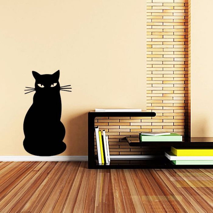 črna mačka dopolnjuje ideje barvnih stenskih zidov v nasprotnem primeru