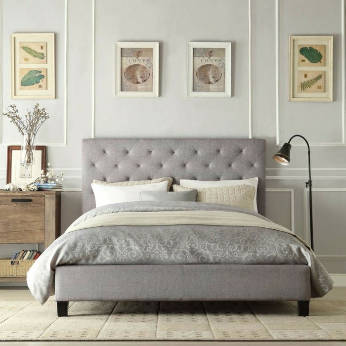 sprei-grijs satijn ornamenten Elegant slaapkamer vloerlamp
