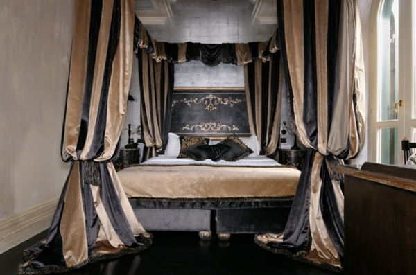 yatak örtüsü-kahverengi-aristokrat yatak odası tasarımı - perdeler