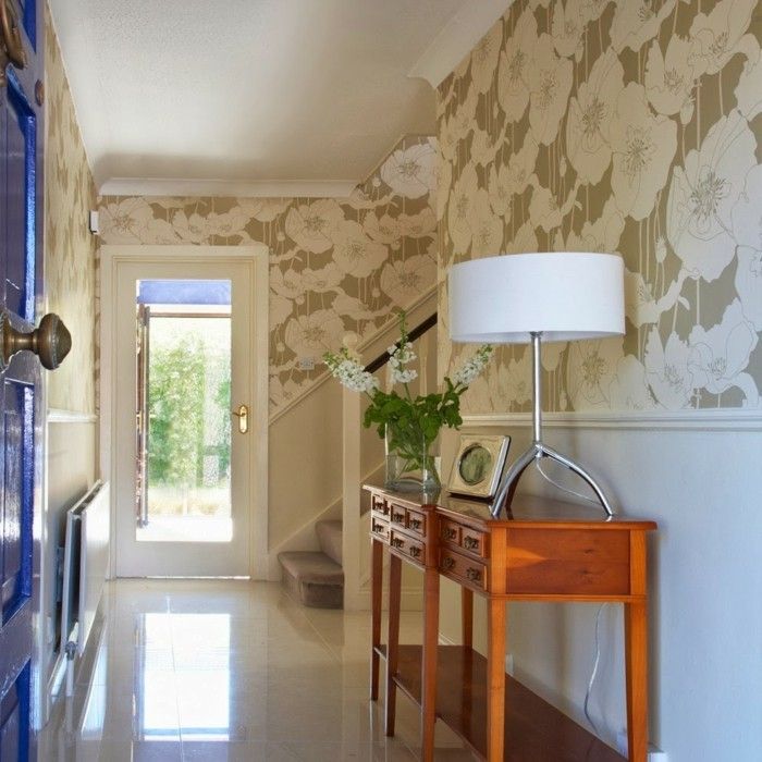 wallpaper-korridor-idéer-korridoren-wallpaper-mönster-as-poppy-flower-smal korridor