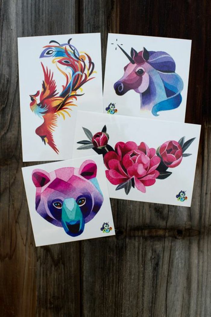 tatuaje motive femeie colorate imagini tatuaj urs și unicorn floare ciclamen pasăre fenkis