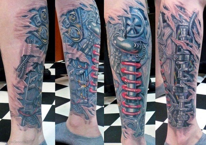 tattoo motieven mannen, realistische tatoeage op de beensteek