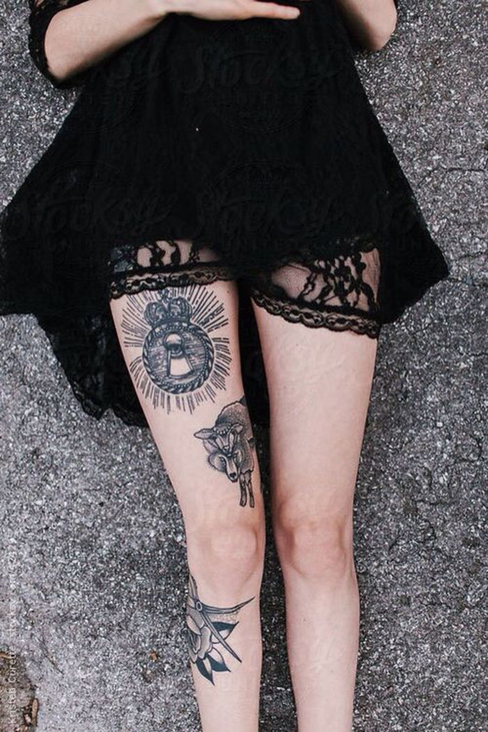 Tatuaggi sulla coscia, tatuaggi sulle gambe, motivi del tatuaggio per le donne
